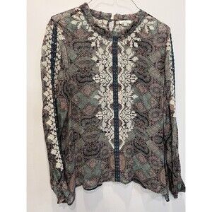 Sundance Top Women Large Green Blouse Victorian Charms Boho Peasant Cottagecore